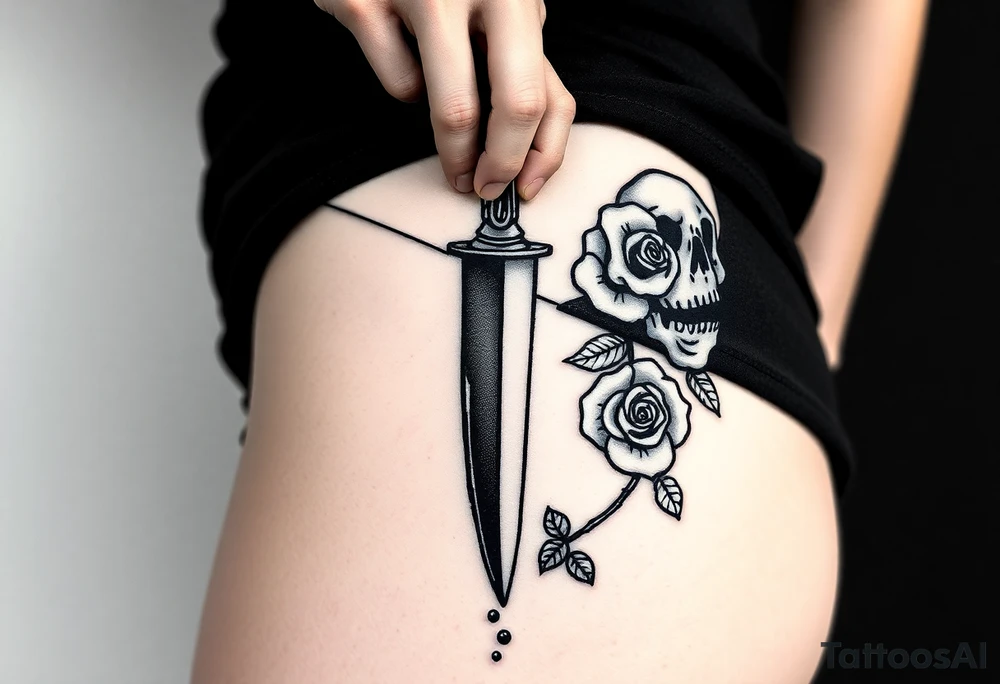 en el caos encontré mi forma favorita 
de amarte somos veneno y promesa.  Add around 

Woman’s hand reaching down grabbing blade handle, skeleton head on right under blade, rise on right under blade, blood dry from tip of blade, skeleton hand reaching for Blade tip. Just the hand and place above blade handle reaching for handle. Skull and rose underneath blade. Just the skeleton hand reaching for tip of knife which is dripping blood. tattoo idea
