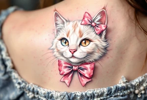 This sweet white kitty with a pastel pink bow brings The Aristocats'  with girly Disney vibes. tattoo idea