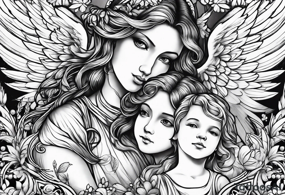 angel watching 4 children tattoo idea