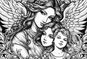 angel watching 4 children tattoo idea