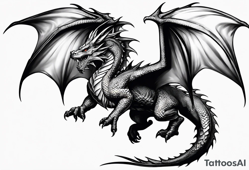 Realistic Medieval dragon climbing tattoo idea