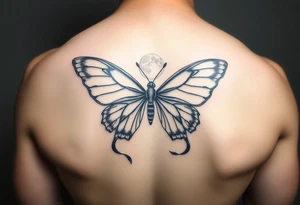 ethereal butterfly with flowing silk ribbons in moonlight tattoo idea