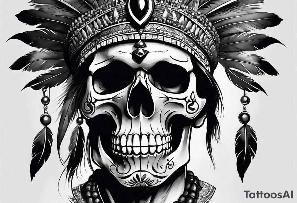 an indian with a skull instead of a face tattoo idea