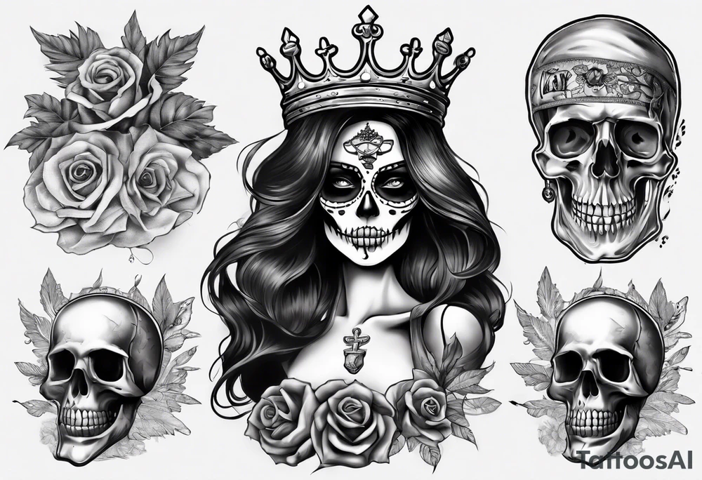 santa la muerta with money and crown tattoo idea
