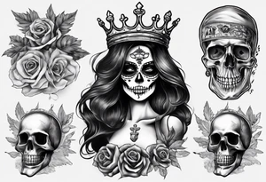santa la muerta with money and crown tattoo idea