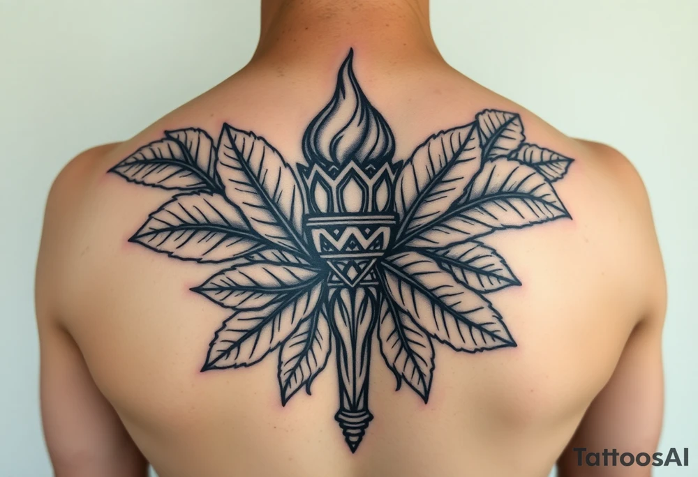 Leadership torch with a background of fig leaves tattoo idea