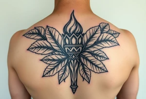 Leadership torch with a background of fig leaves tattoo idea