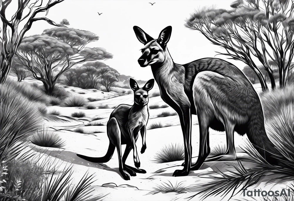 Outback, a kangaroo, a dingo and an emu. tattoo idea