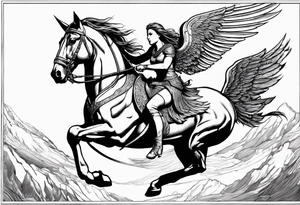 Valkyrie on winged Pegasus, flight, holding spear tattoo idea