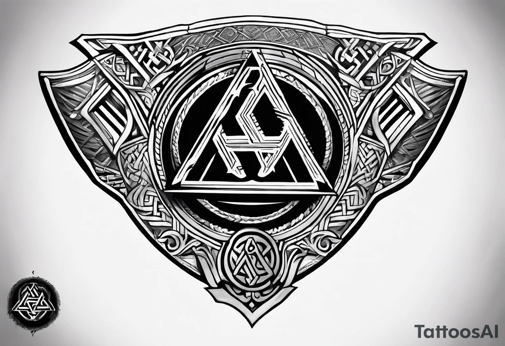 Valhalla  round 
shield axe sword valknut tattoo idea