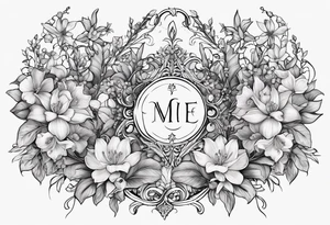 The words, "All the Things. Everywhere." Surrounded by vines and Lilly of the Valley and Larkspur flowers tattoo idea