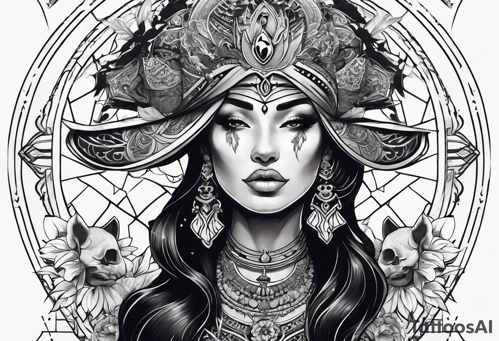 kali ma, alien goddess, valkrye, aries, pirate, divine feminine, zenza resonance, pachamama, lotus azul, blank panther, eagle, skull, 5D, nueva gaya, dna 12 tattoo idea
