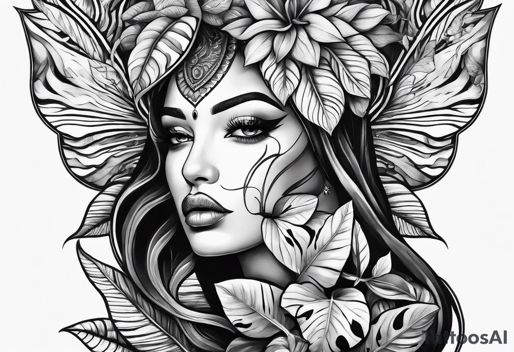 Alocasia zebrina and mother ayahuasca tattoo idea