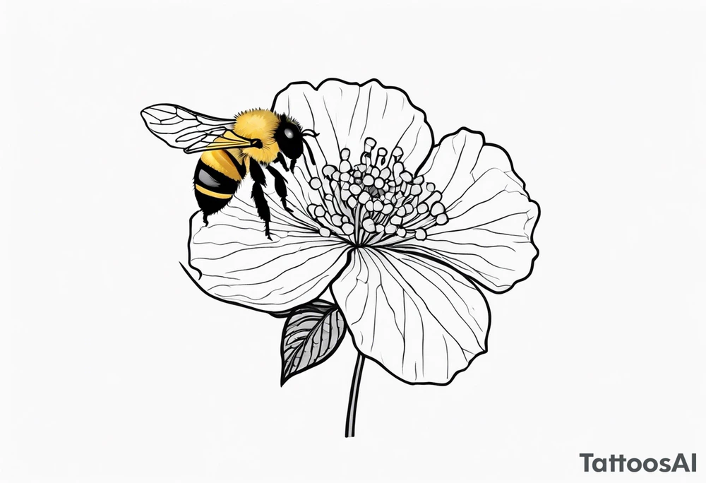 Hydrangea flower with a small bee, small tattoo idea