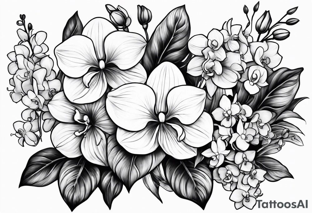 2 inch Flower bouquet with hydrangeas and orchids tattoo idea 2 inch Flower bouquet with hydrangeas and orchids tattoo idea