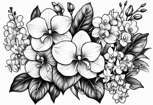 2 inch Flower bouquet with hydrangeas and orchids tattoo idea