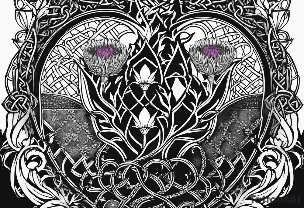 three thistles, Celtic knots, and the words always remember there is nothing worth sharing like the love that let us share our names tattoo idea