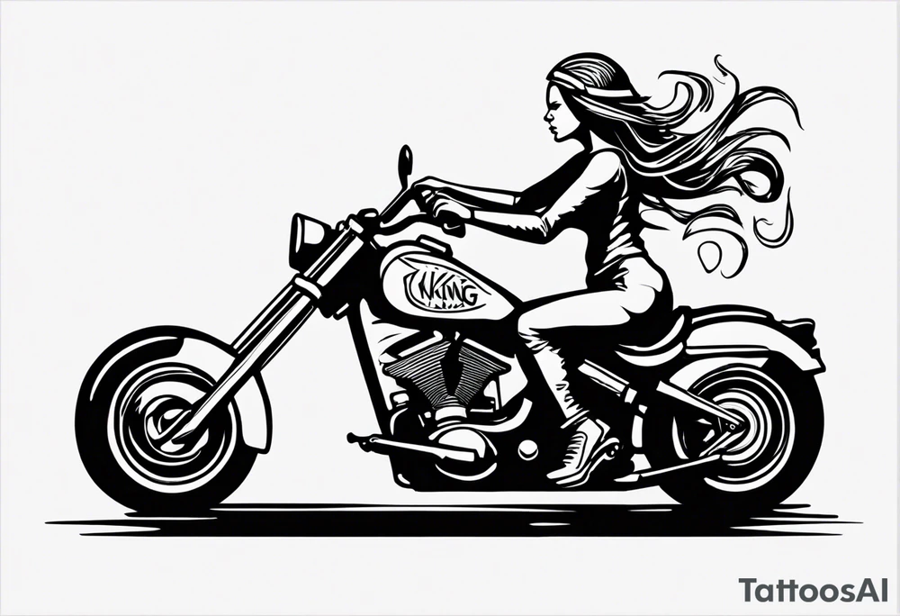 i want a tattoo of a girl riding a motorcycle with the words “Viking Customs” tattoo idea