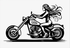 i want a tattoo of a girl riding a motorcycle with the words “Viking Customs” tattoo idea