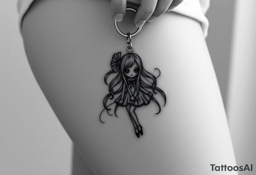 Madoka magica turned doll on a keychain 
With a creepy vibe tattoo idea