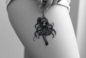 Madoka magica turned doll on a keychain 
With a creepy vibe tattoo idea
