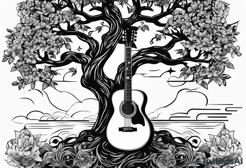 overall tree is with the middle its a guitar neck and the bottom is an anchor tattoo idea