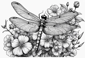 Dragon fly with clover flowers behind it tattoo idea