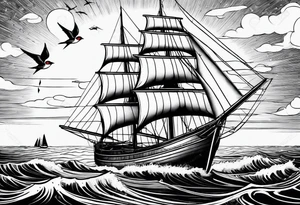Swallows, sail boat, the ocean tattoo idea