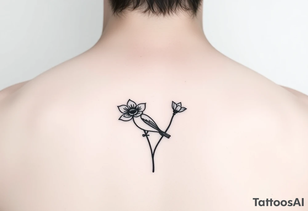 Small bird poppy daffodil tattoo idea
