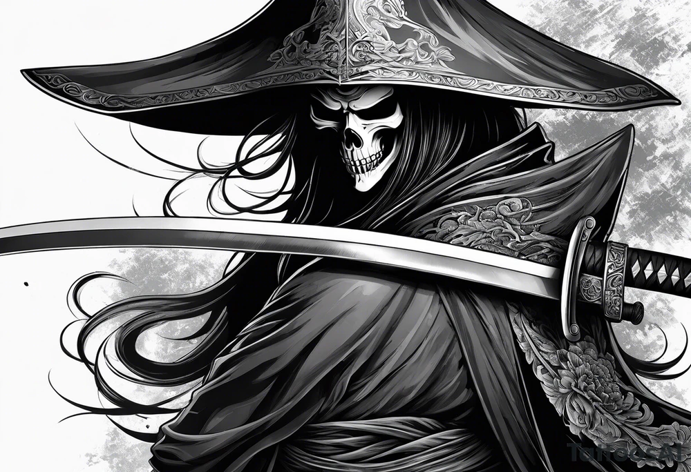 katana with grim reaper tattoo idea