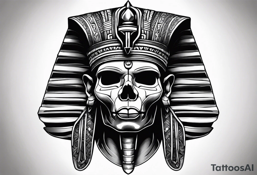 Black pharaoh skull realistic tattoo idea