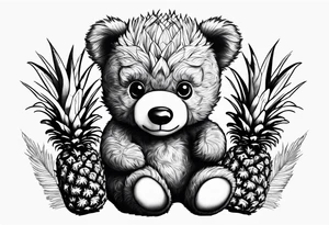 Teddy Bear biting pineapples tattoo idea