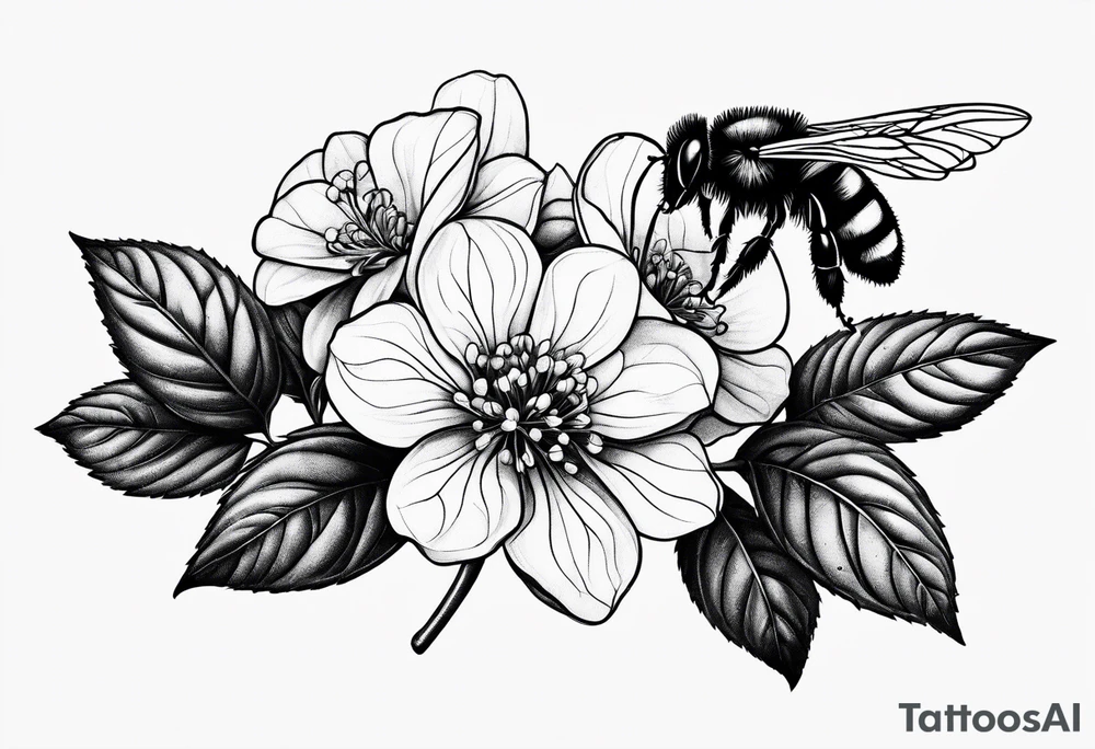 3 in by 2 in minimalist no color tattoo for forearm of a Hydrangea and bee tattoo idea