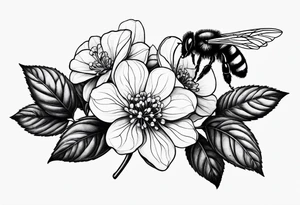 3 in by 2 in minimalist no color tattoo for forearm of a Hydrangea and bee tattoo idea