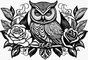 Barred owl and a rose with writing “but the greatest of these is love” tattoo idea