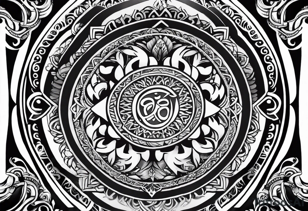 Forearm sleeve tattoo based around Sanskrit Om symbol tattoo idea