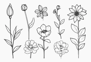 fine line birth month flowers of march may june july all together on one stem tattoo idea