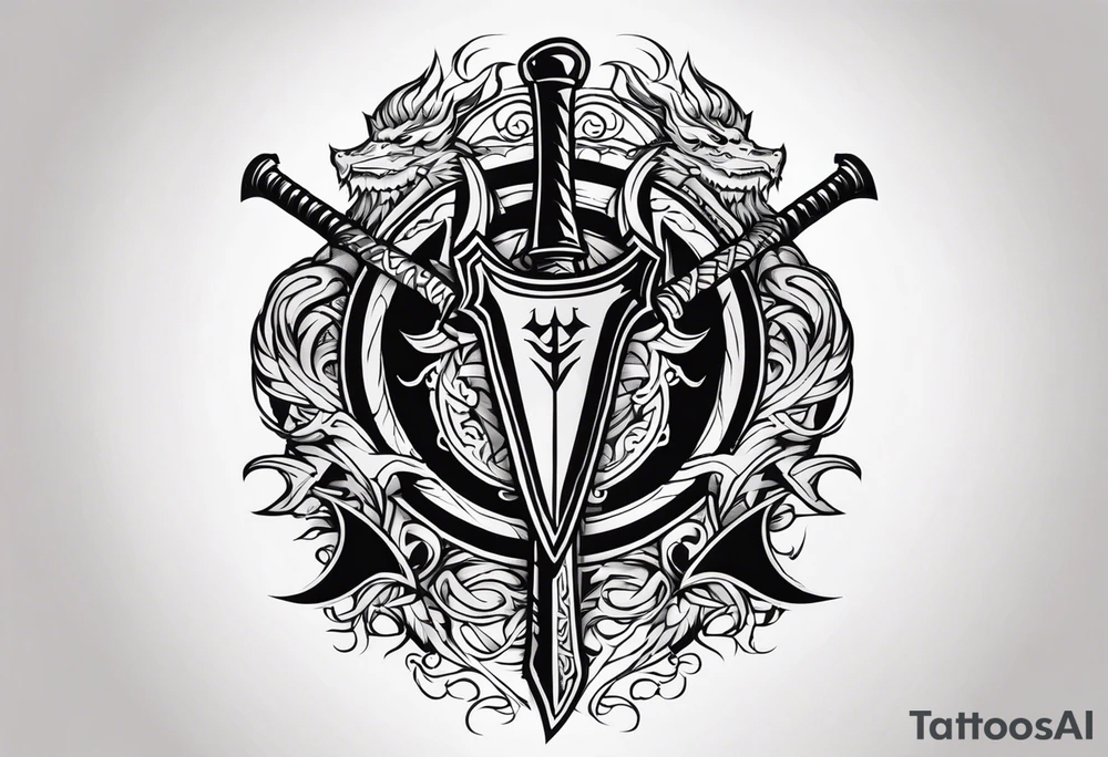 Valhalla sword shield dragon axe tattoo idea