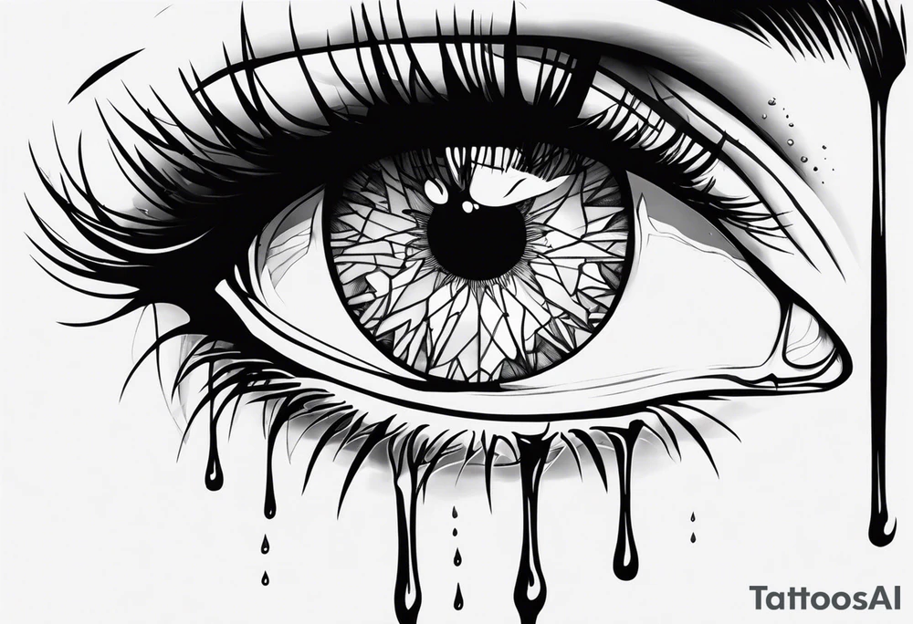 Realistic eye crying tears of tragedy death and betrayal tattoo idea