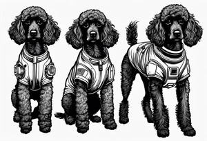 full body poodle mix dog in a space suit outline tattoo idea