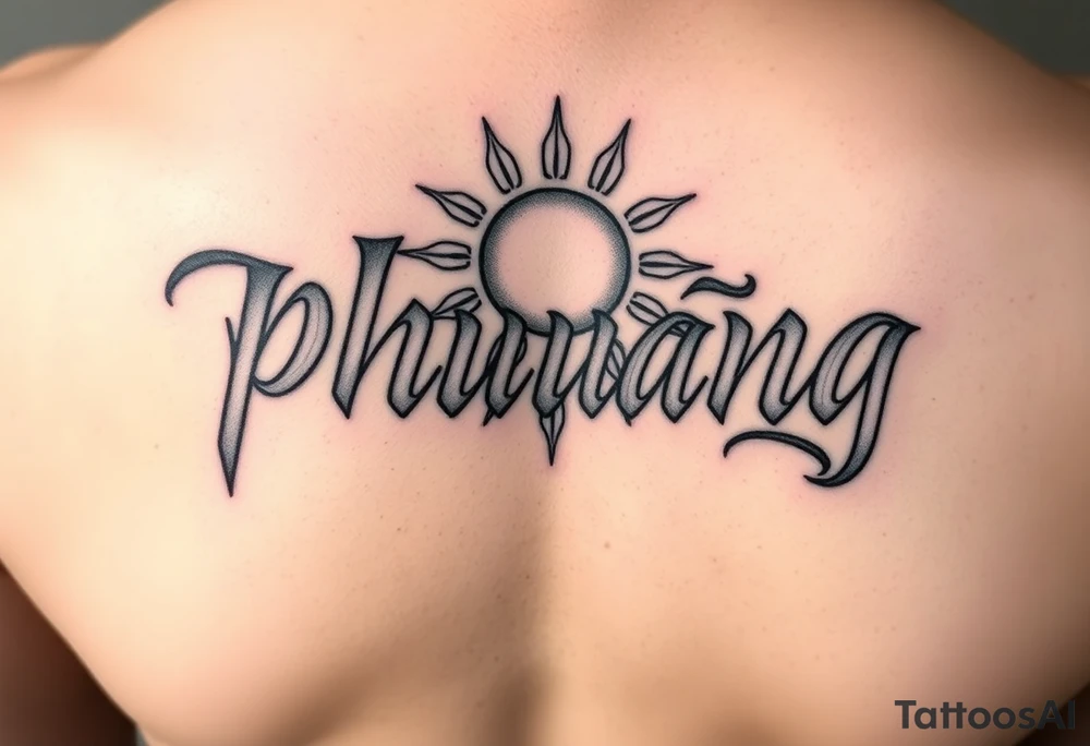 Word "phuong" written with sun tattoo idea