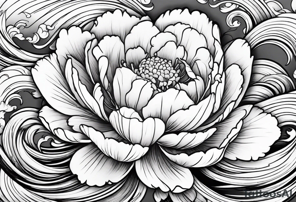 small peony flowers in the waves tattoo idea