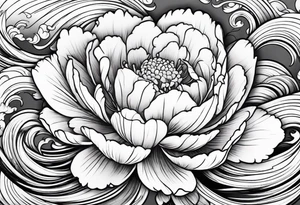 small peony flowers in the waves tattoo idea