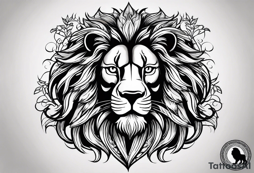 Lion of Judah: Below the crest, towards the wrist, add a stylized, regal Lion of Judah with piercing eyes, symbolizing the power and sovereignty of God. The lion could be subtly integrated with maple leaves or abstract waves that flow around the forearm, symbolizing God’s protection over your family. tattoo idea