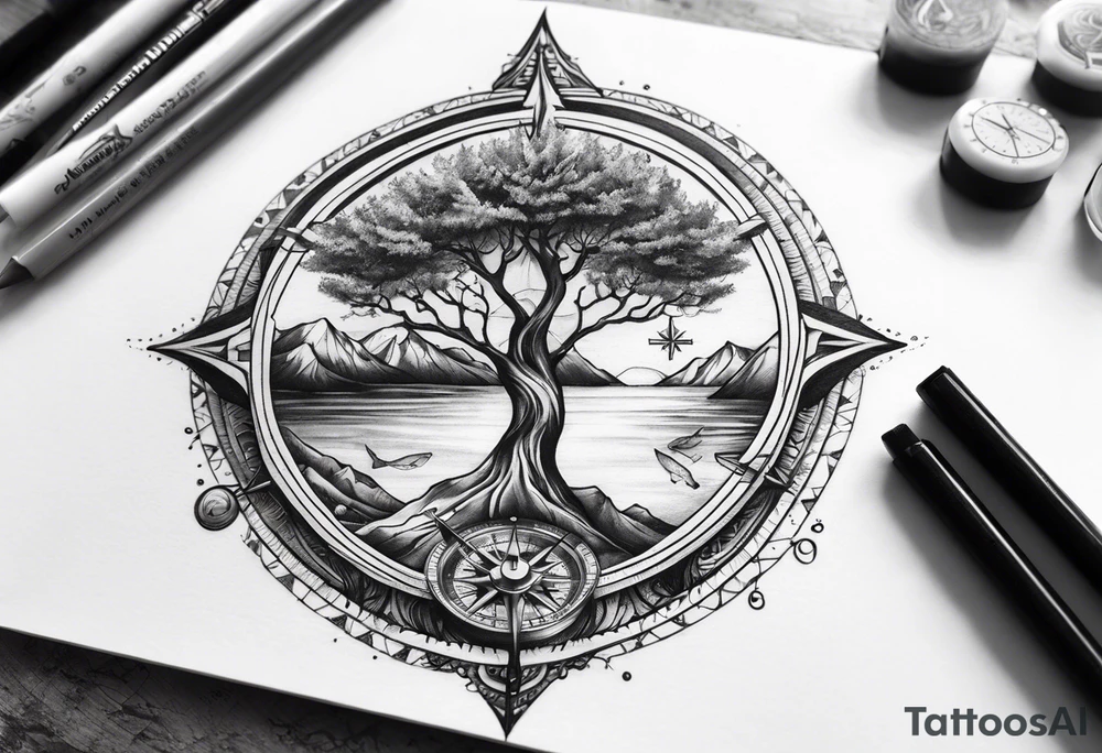mountains sea 
music compass tree tattoo idea