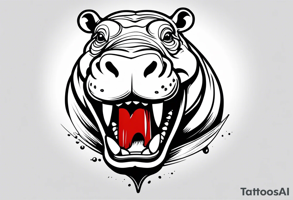 Hippo with knife in between its teeth tattoo idea