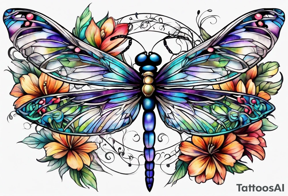 Feather dragonfly vine tattoo idea