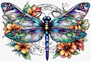 Feather dragonfly vine tattoo idea