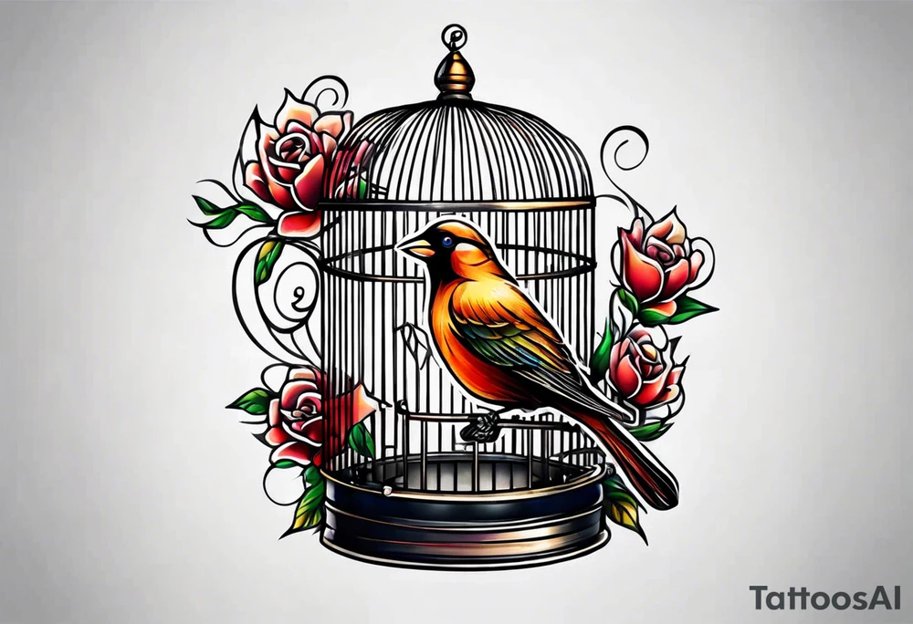 Empty open bird cage tattoo idea