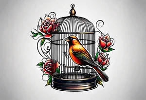 Empty open bird cage tattoo idea